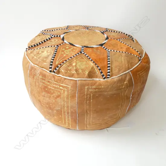 ETHNIC LEATHER OTTOMAN POUF 500mm dia