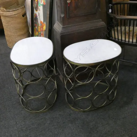PAIR OF SMALL SIDE TABLES MARBLE TOP 500mm x 360mm x 530mm