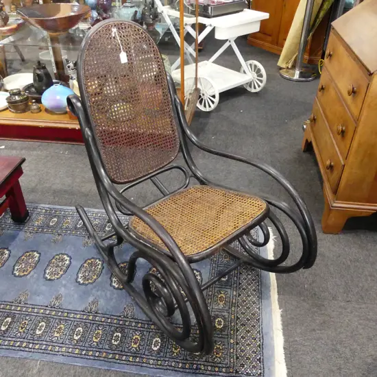 ANTIQUE CANED BENTWOOD ROCKING CHAIR