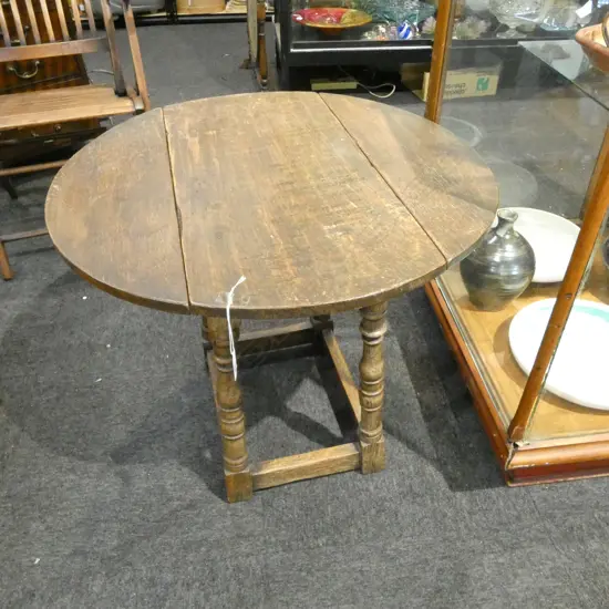 ANTIQUE OAK DROPLEAF TABLE Dia.660mm