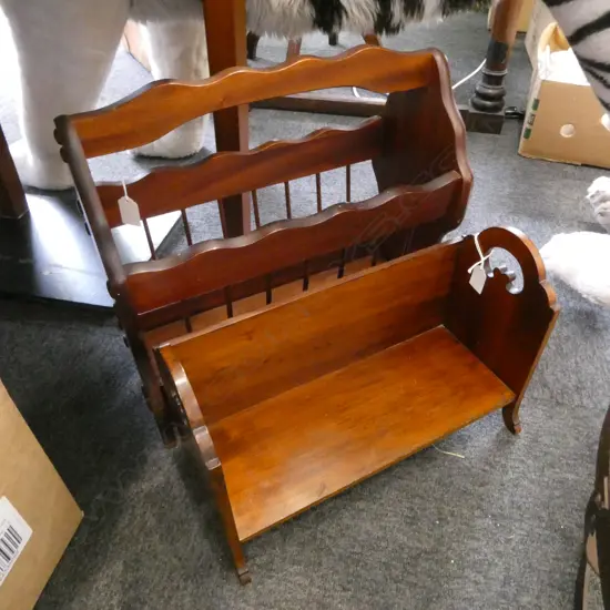MAHOGANY MAGAZINE RACK W.450mm & SMALL SHELF 