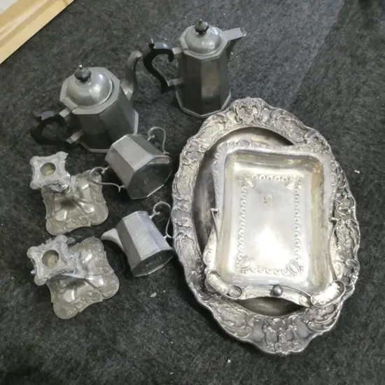 4 PCES EP + 4 PCE PEWTER TEA / COFFEE SET