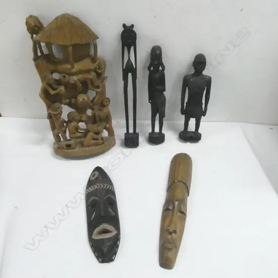 SIX OLD WOODEN CARVINGS AFRICA ETC, L.300MM-430MM