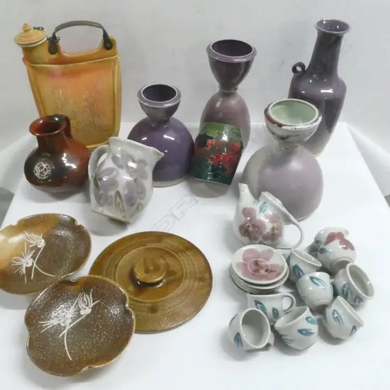 7 PCES ASST. NZ STUDIO POTTERY, 6 PLACE PART POTTERY TEA SET, DENNIS CHINA WORKS VASE by SALLY TUFFIN, etc