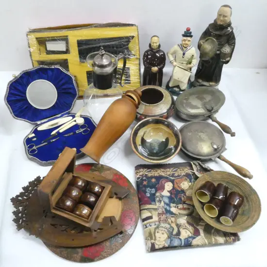 FIGURAL DECANTERS MONKS ETC, EP CRUMB DISHES, CERAMICS ETC