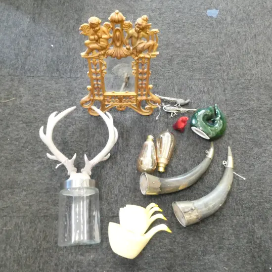 ASST. INCLUDING PR HORNS, KORU ORNAMENT, GILT PICTURE FRAME etc
