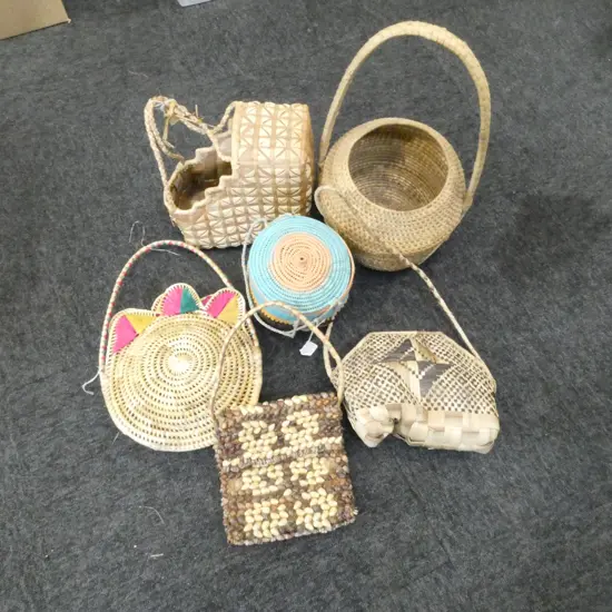 6 PACIFIC ISLAND BAGS INCL RARE TONGAN SHELL EXAMPLE 