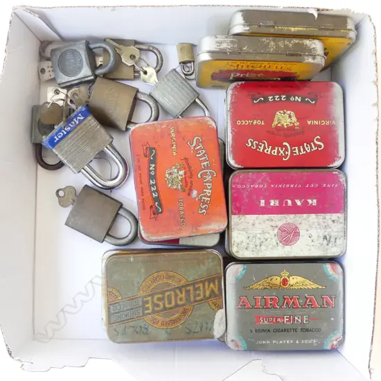ASST. VINTAGE TINS & LOCKS etc