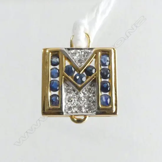18ct YELLOW GOLD DIAMOND & SAPPHIRE 'M' NECKLACE FITTING 3.53gms