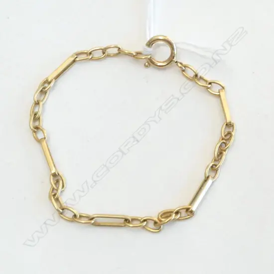 Lost 9ct GOLD LINK BRACELET, L.160mm (sml)