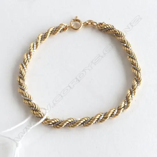 9ct yellow & white gold ROPE TWIST BRACELET 5.82gms
