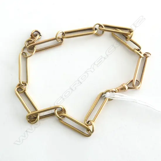 18ct GOLD FOB CHAIN heavy rail links. 1 clasp no T-bar. L.320mm. 47.6gms