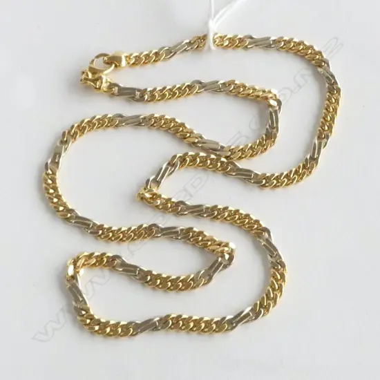 18ct YELLOW & WHITE GOLD flat curb link NECKCHAIN 31.84gms
