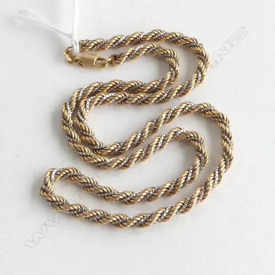 9ct yellow & white gold ROPE TWIST NECKCHAIN L.430mm 15gms