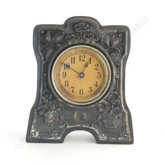 S/SILVER FACED EDWARDIAN ART NOUVEAU DRESSING TABLE CLOCK H120
