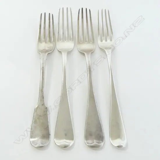4 EARLY 19thC SILVER TABLE FORKS dble headed eagle crest 284gms.