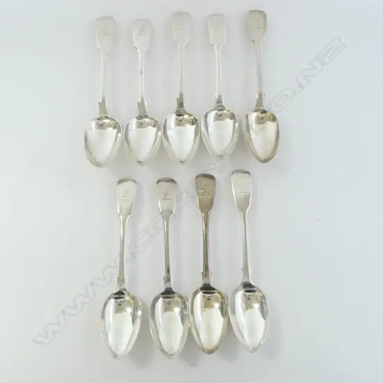 9 WMIV SILVER FIDDLE PATTERN DESSERT SPOONS 433gms