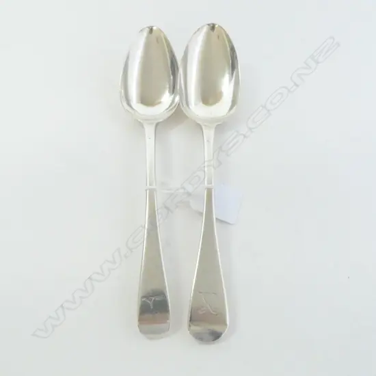 2 GEORGE III SILVER TABLE SPOONS Old English pattern 133gms