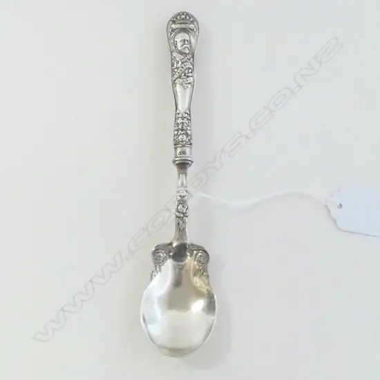 SILVER HANDLED B.1902 & SILVER PLATE PRESERVE SPOON by Levi & Salman Coronation 1902 monarchs