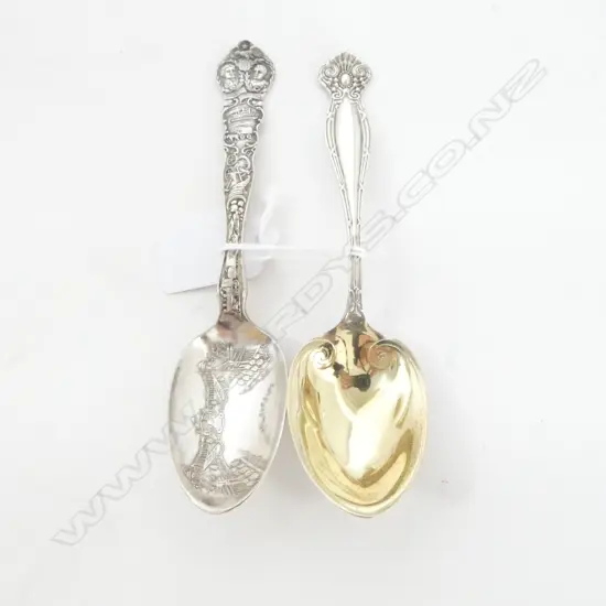 2 AMERICAN SILVER DESSERT SPOONS (1 marked St Louis 1904) 52gm