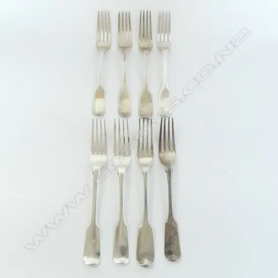 8 GEORGE III SILVER TABLE FORKS crested w standing dragon 592gms