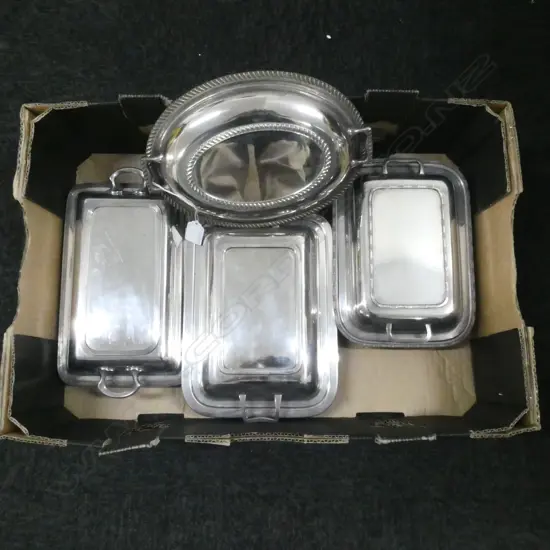 FOUR SILVER PLATED LIDDED VEGETABLE TUREENS, L.275MM