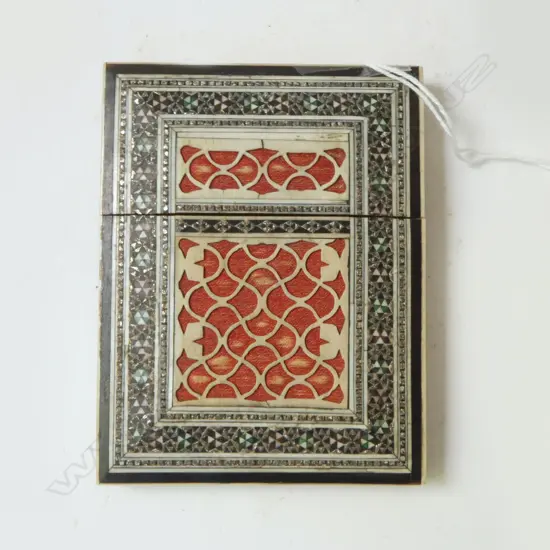 ANGLO INDIAN SADELI MICRO MOSAIC CARD CASE, IVORY, EBONY & SANDALWOOD DETAIL