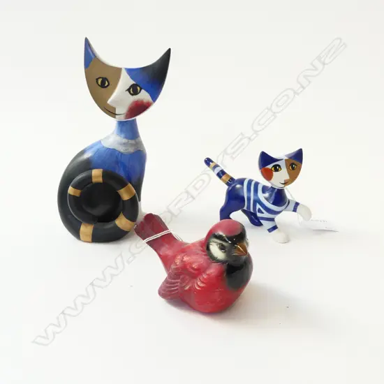 2 SIGNED MASSIMO GOEBEL CHINA CATS H180MM TALLEST & GOEBEL RED BIRD ORN 