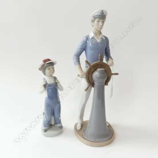 2 LLADRO; SAILOR MAN H.340mm & BOY IN OVERALLS (ship's wheel faulted)