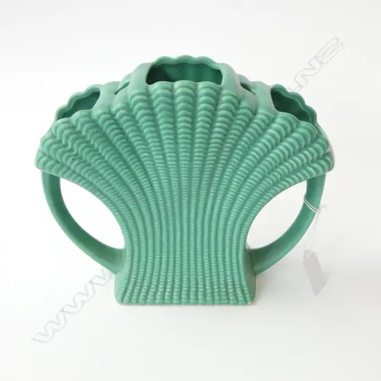 SYLVAC DECO GREEN RIBBED FLARED VASE 1278? W.240mm