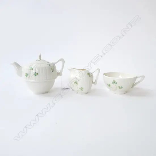 BELLEEEK GREEN MARK TEAPOT INTEGRATED CUP & JUG , H. 130mm