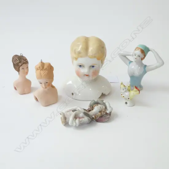 6 VINTAGE CHINA HALF DOLLS 1 WITH CHIP H75 TALLEST