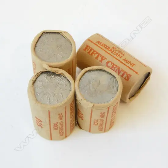 4 AS NEW $10 ROLLS OF AUSTRALIAN ROYAL MINT 50CENT PIECES. $40 Australian face value