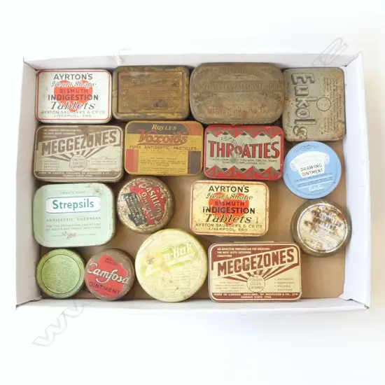 COLLECTION OF 16 OLD MEDICINAL TINS 