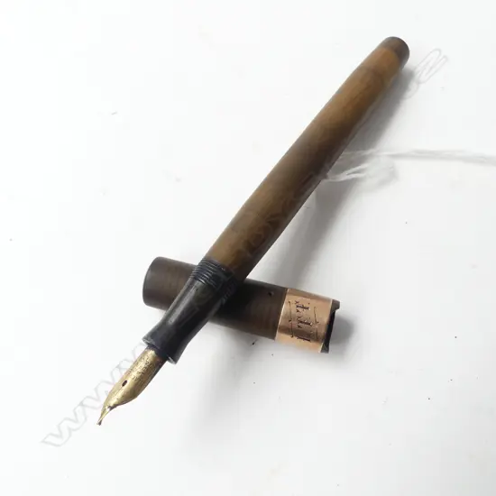 MABIE TODD VINTAGE FOUNTAIN PEN; 14ct nib & 9ct GOLD BOUND LID (FAULTS) L.135mm