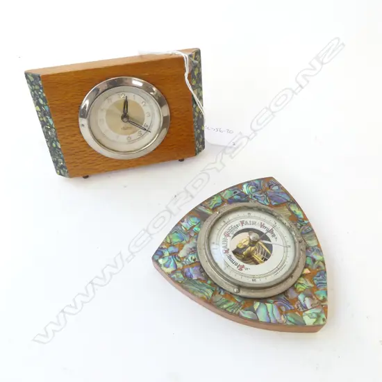MID-CENTURY PAUA CLOCK & BAROMETER