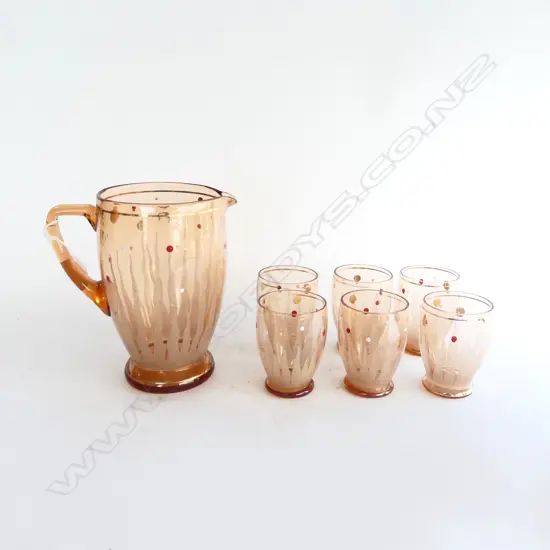 7 PCE VINTAGE DRINKS SET; JUG H.200mm & 6 GLASSES