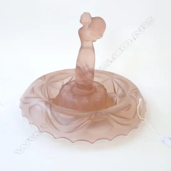 DECO PINK GLASS FIGURE by LIBOCHOVICE IN FLOAT BOWL 