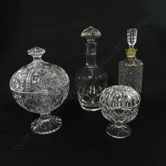 2 CRYSTAL DECANTERS & 2 CRYSTAL LOLLIE JARS H.280mm
