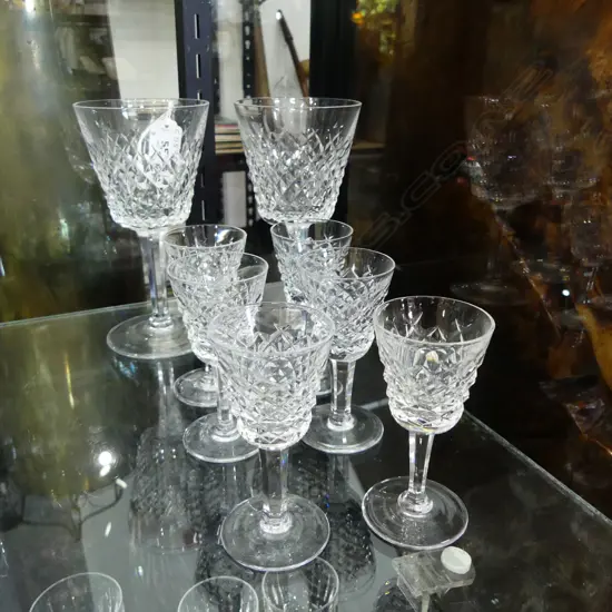 8 WATERFORD CRYSTAL GLASSES ‘ALANA’ – 2 WINE & 6 LIQUEUR GLASSES, H.145MM-H.88MM