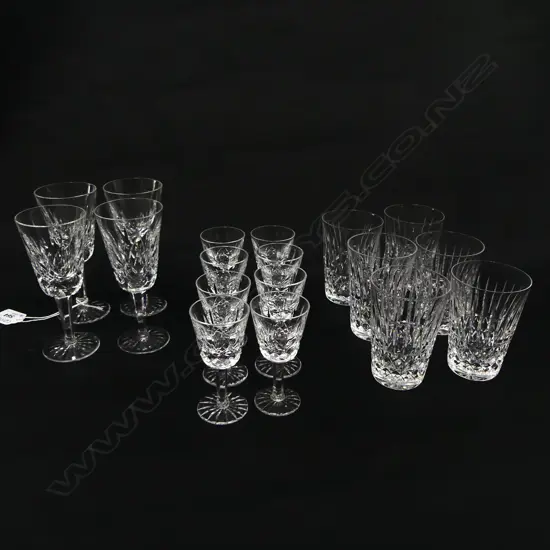 18 PCES WATERFORD LISMORE; 6 GLASSES H.90mm, 8 LIQUOR, 4 OTHER