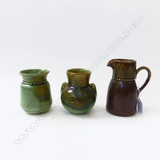 3 PCES CROWN LYNN; 2 VASES #133 & #134 + JUG H.130mm