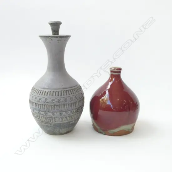 2 N.Z. STUDIO POTTERY BOTTLES; Largest H.270mm
