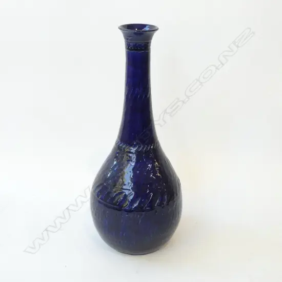 BLUE GLAZED STUDIO POTTERY VASE H.345mm