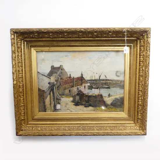 ROBERT Weir. ALLAN 1879 signed & dated WC Fishing village 520x370mm some foxing. In ornate heavy gilt frame