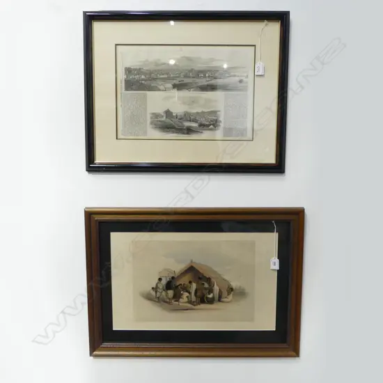 FRAMED J.W. GILES PLATE 45 300x490mm & FRAMED LONDON NEWS 'VIEW OF AUCKLAND HARBOUR' 