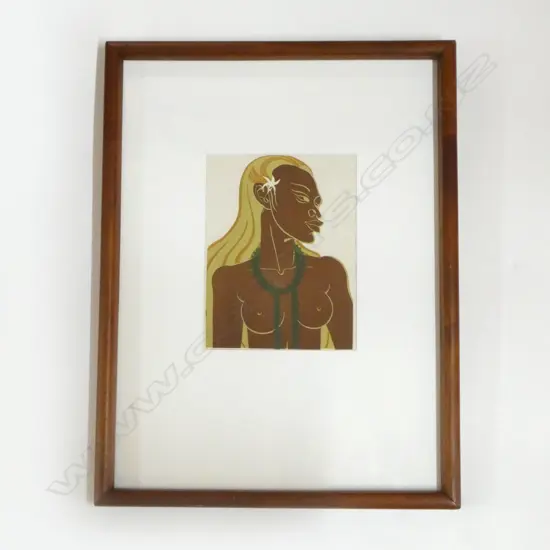 GEORGE WOODS (1898-1963), WOMAN w FLOWER in EAR, LINOCUT c.1950's, 170x135mm