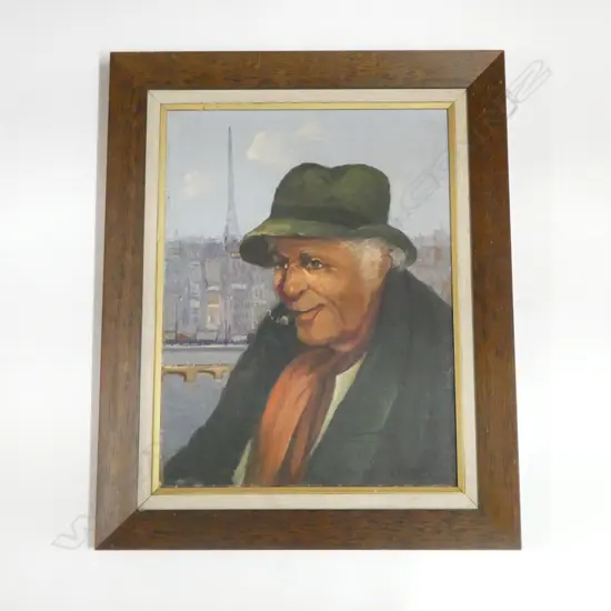 R HARTMAN, DUTCH MAN w CIGAR, OIL on BOARD, 390x280mm