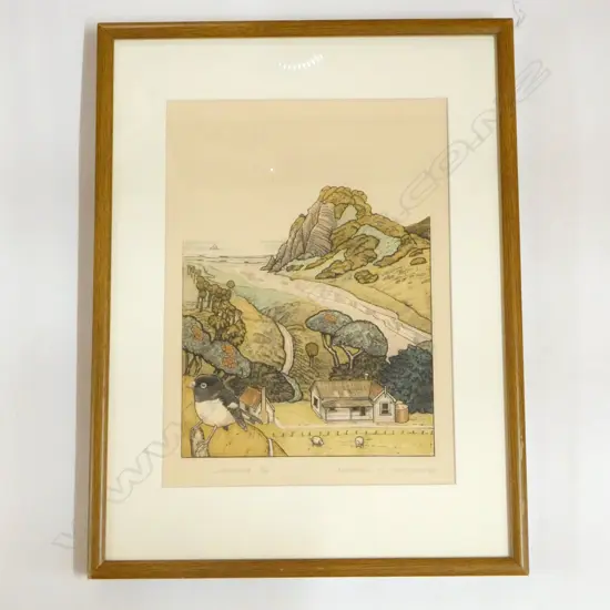 RUSSELL M JACKSON 'KAREKARE', COLOUR ETCHING 30/100, SIGNED & DATED '86, 350x260mm