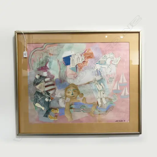 JAN NIGRO, THE CHILDRENS PLAYGROUND, MIXED MEDIA, SIGNED & DATED 1981, 560x580mm